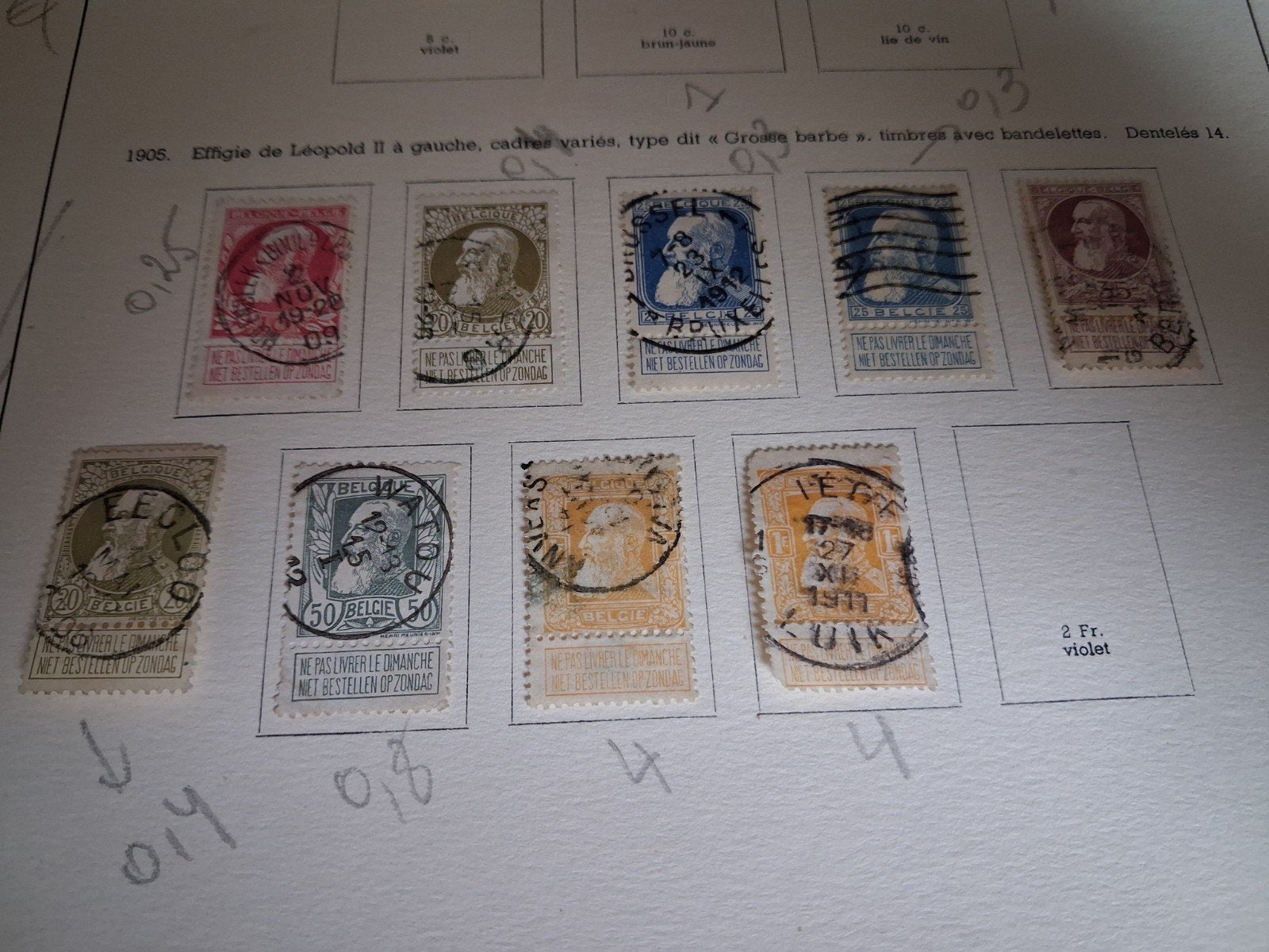 1905  timbres belges  COB 74 à 79., Enlèvement ou Envoi