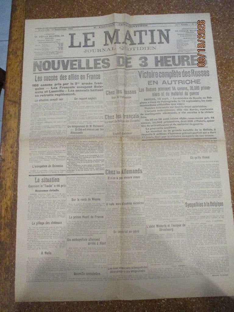 1 GM : Le Matin du 23 septembre 1914. Original, Envoi