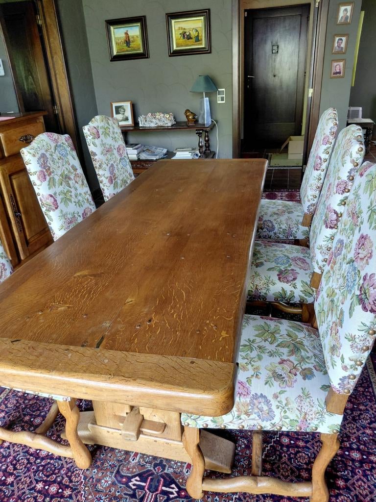 Massief eiken tafel met 6 gebloemde stoelen, Ophalen