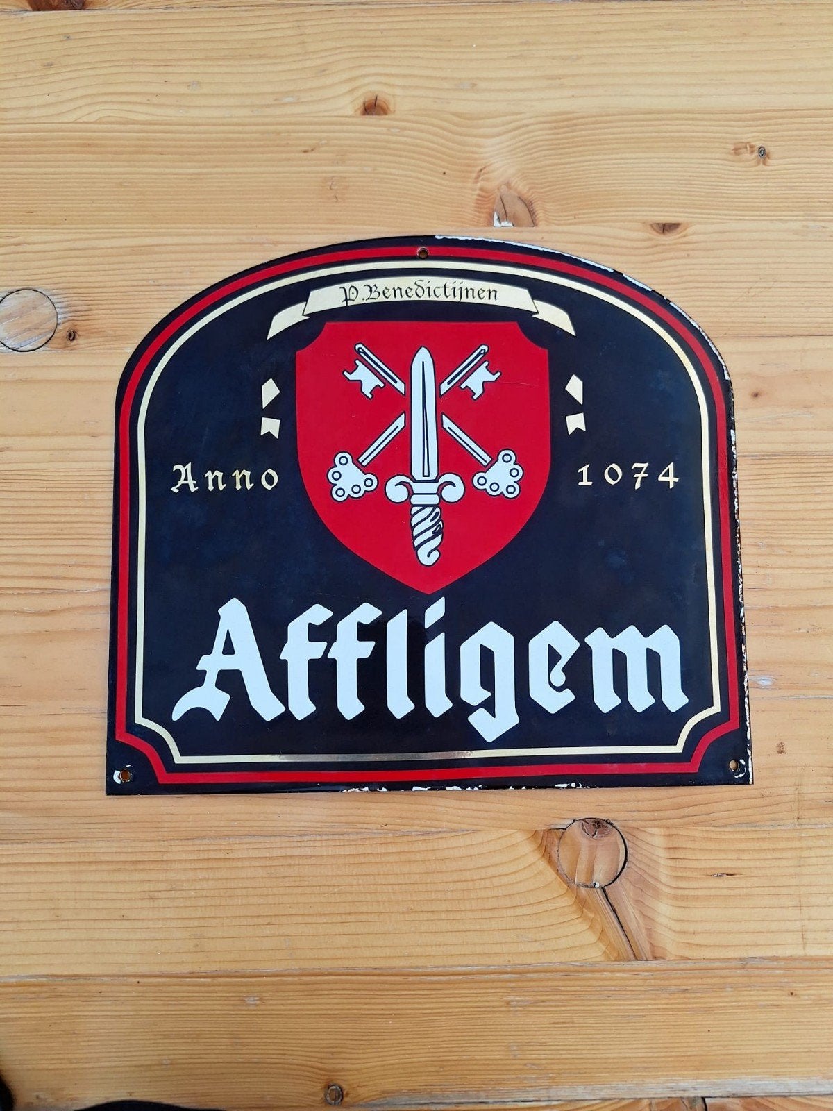 Affligem emaille reclamebord, Ophalen, Reclamebord