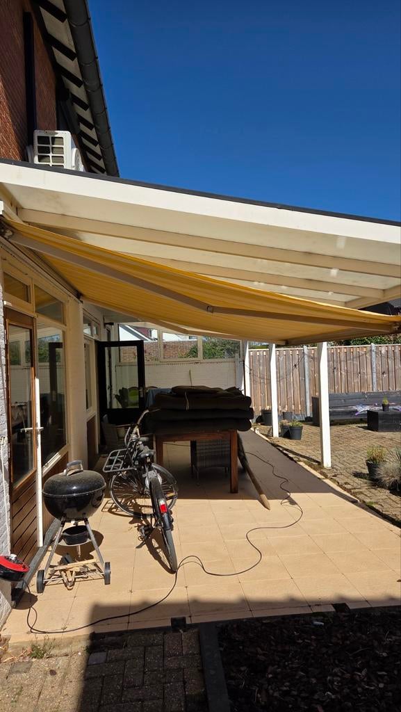 Brustor elektrisch knikarmscherm van 3,8 m, Tuin en Terras, Zonneschermen, Ophalen, Knikarmscherm, Elektrisch