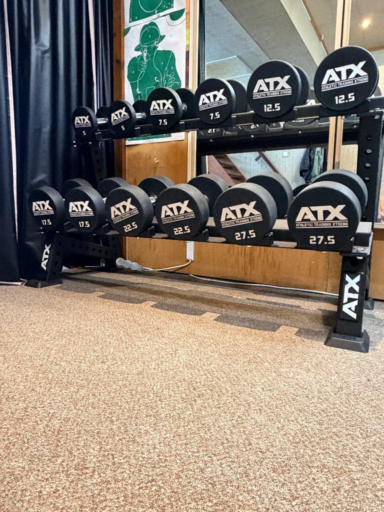 ATX Urethaan Dumbbells inclusief Dumbbellrek, Sports & Fitness, Enlèvement, Comme neuf, Bras, Haltère