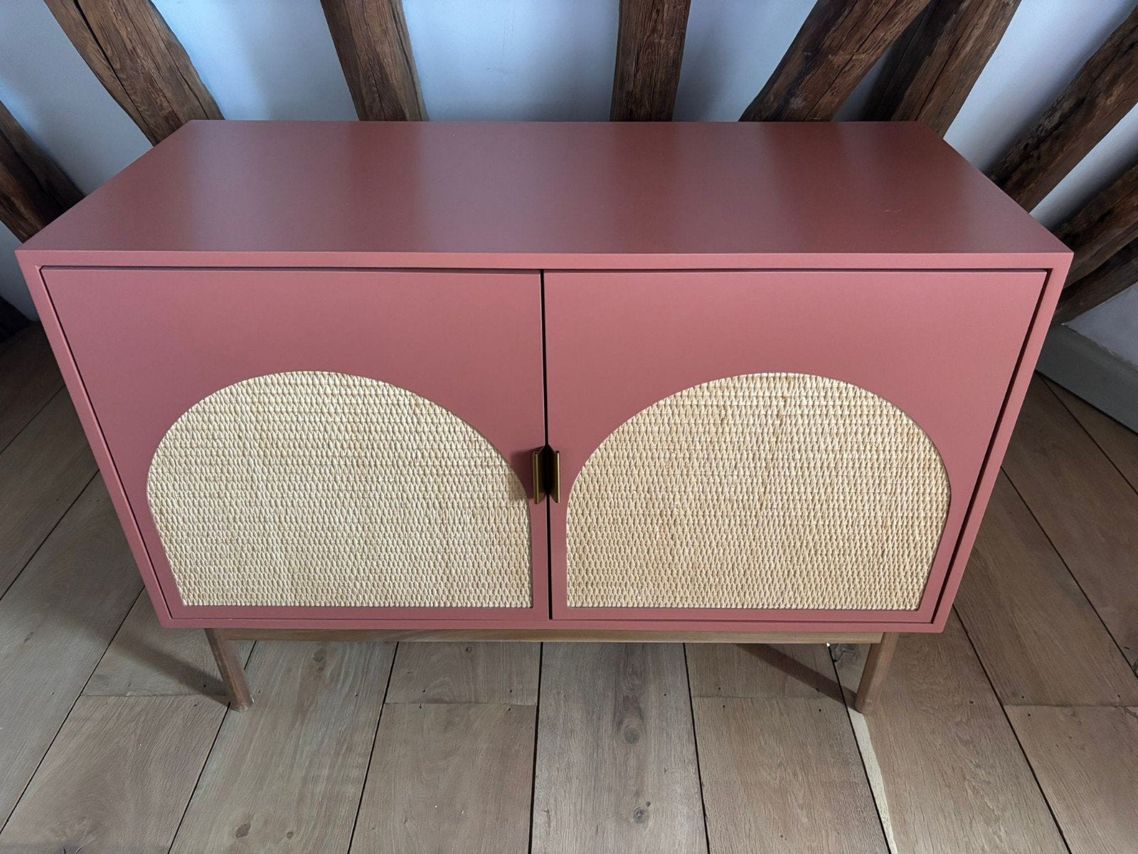 Dressoir met 2 terracotta deuren en rieten gaas, 100 cm, Ophalen