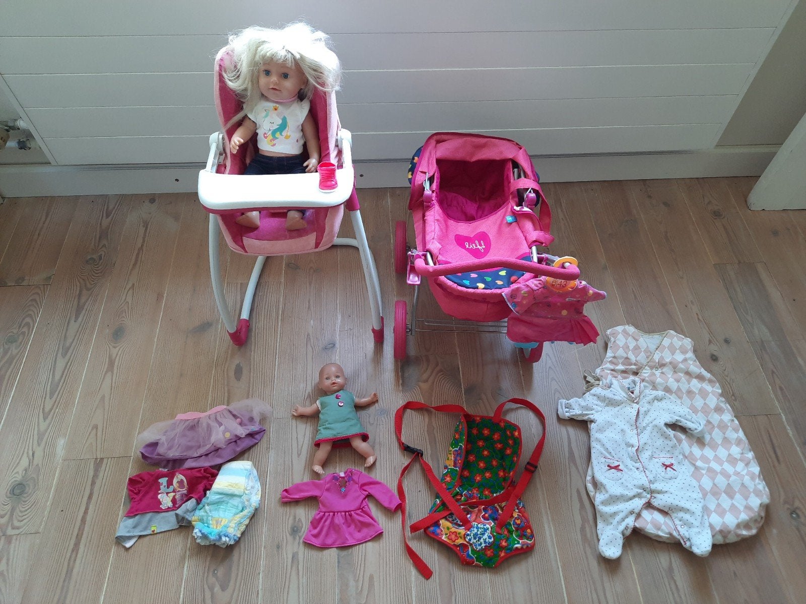 baby born 43cm met draagdoek, buggy, maxi cosi / eetstoel, Ophalen