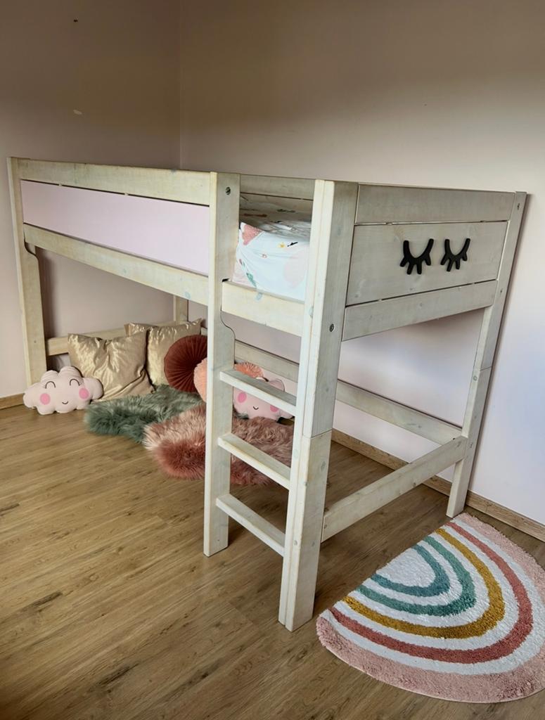 Bed (half hoogslaper) Lifetime, Kinderen en Baby's, Kinderkamer | Bedden, Ophalen, 85 tot 100 cm, Gebruikt, Hoogslaper of Stapelbed