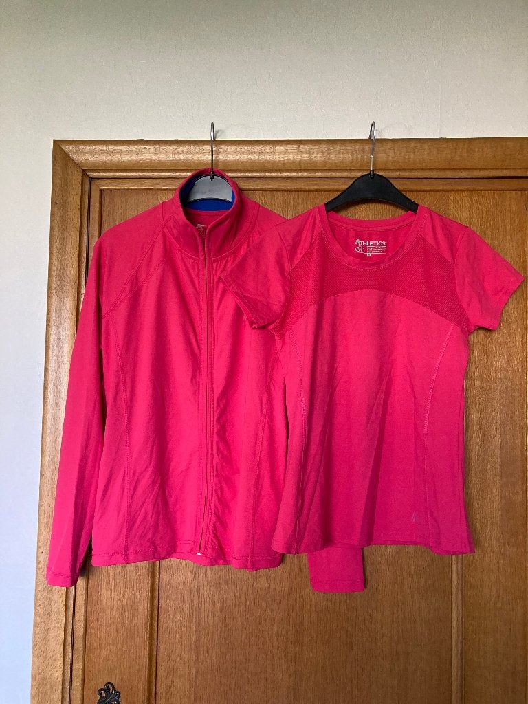 Roze sport-t-shirt + sportvest lange mouwen, Athletics, Medi, Kleding | Dames, Sportkleding, Maat 38/40 (M), Athletics, Ophalen of Verzenden