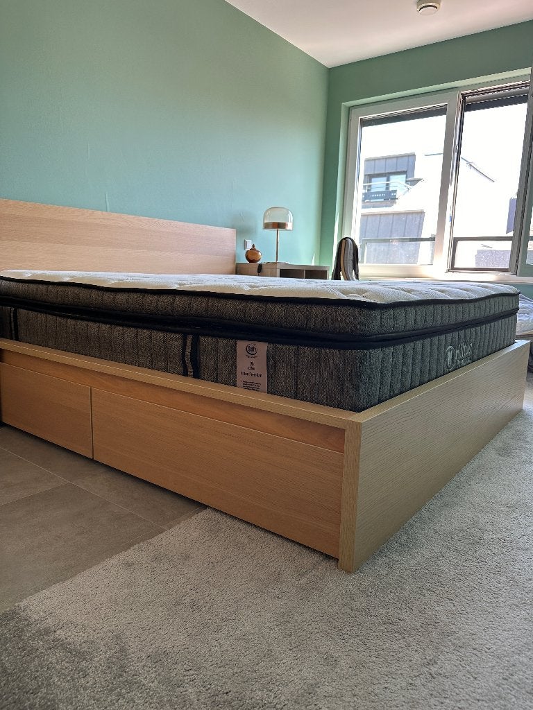 Ikea, MALM Cadre lit, +4 rgt, + Sommier Leirsund, 180x200 cm, Maison & Meubles, Comme neuf, Enlèvement, 180 cm, 200 cm