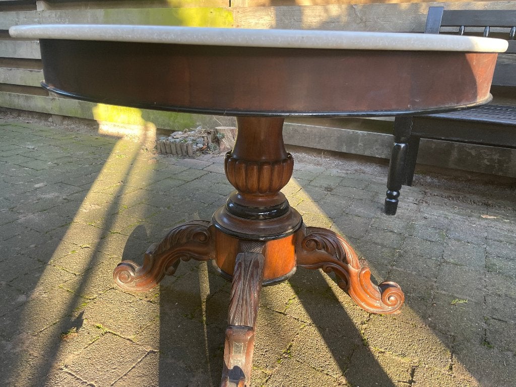 Antieke tafel met marmeren blad, Huis en Inrichting, Ophalen, Gebruikt, 50 tot 100 cm, Rond