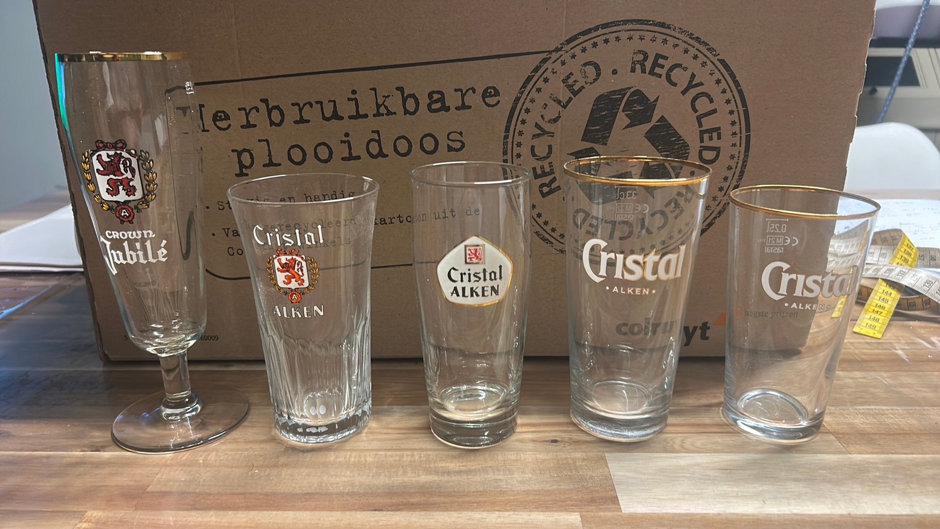 Set van 5 Alken Crystal-glazen, Verzamelen, Biermerken, Ophalen of Verzenden, Gebruikt, Glas of Glazen