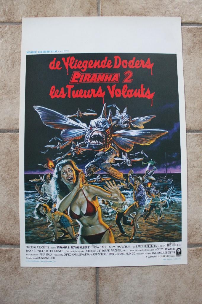 filmaffiche Piranha 2 1982 filmposter, Rechthoekig Staand, Ophalen of Verzenden, Zo goed als nieuw, A1 t/m A3