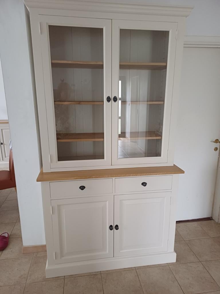 Meuble deux corps pin patiné tablettes en chêne, Ophalen, Grenenhout