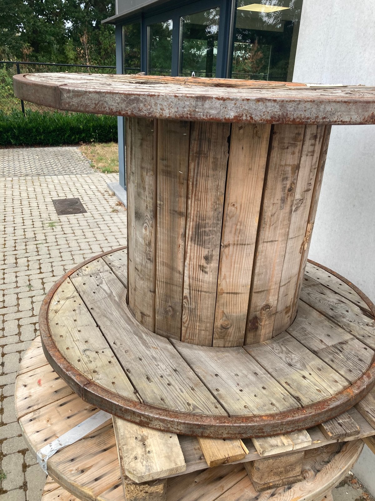 Grote Haspel met metalen boord 82cm hoogte, Ophalen, Gebruikt, Rond, Hout