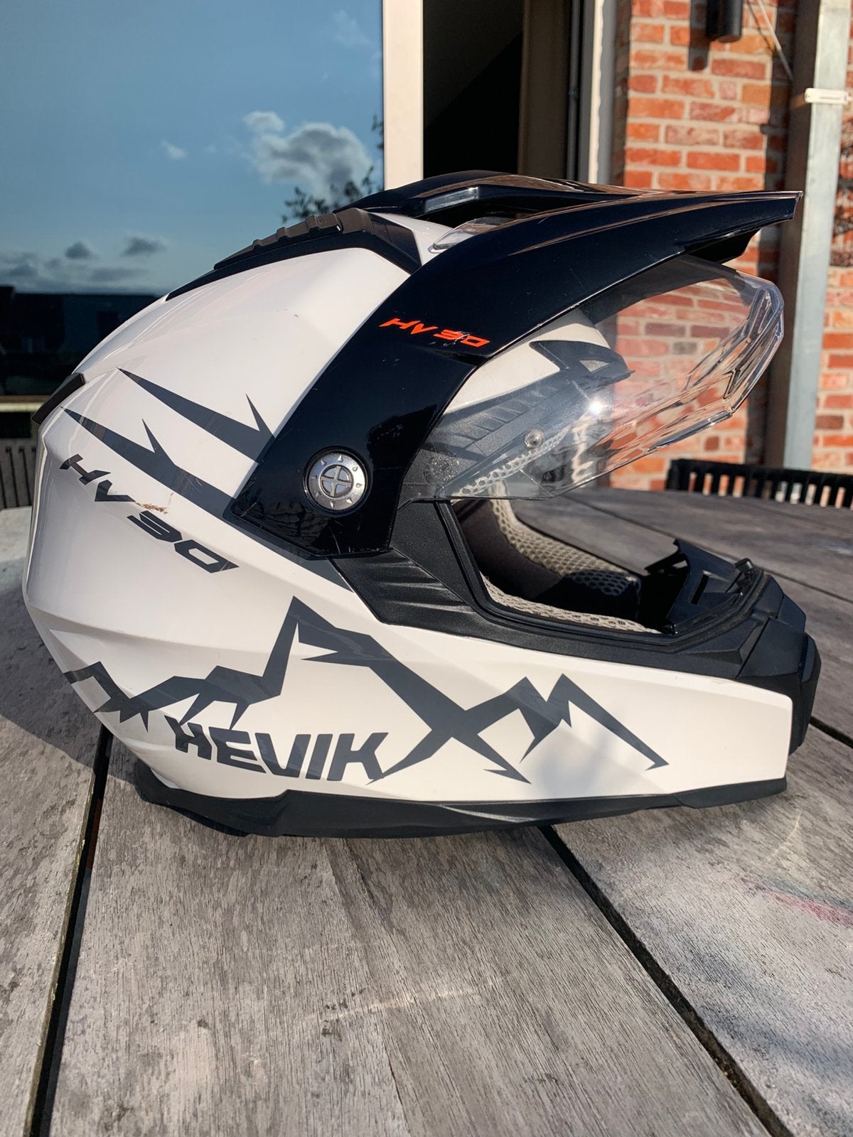 Hevik crosshelm wit/zwart, maat M, Fietsen en Brommers, Brommerhelmen, Ophalen, Gebruikt, Medium