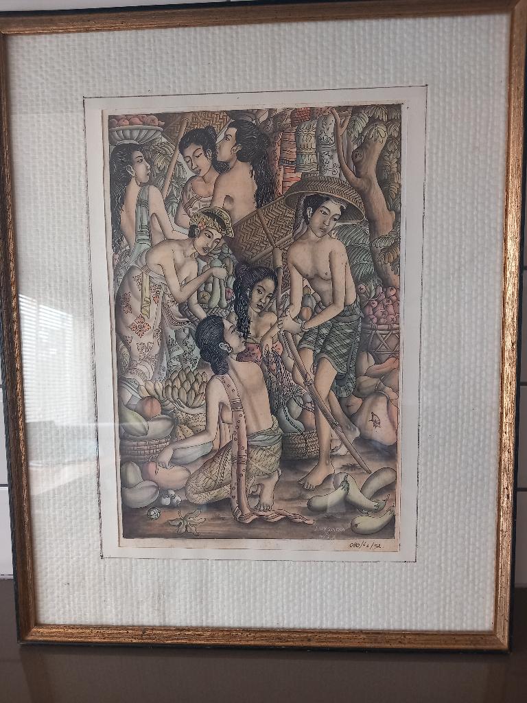 Origineel Balinees schilderij, Antiek en Kunst, Ophalen, Dagelijks leven, 1950 - 1999, Overige technieken
