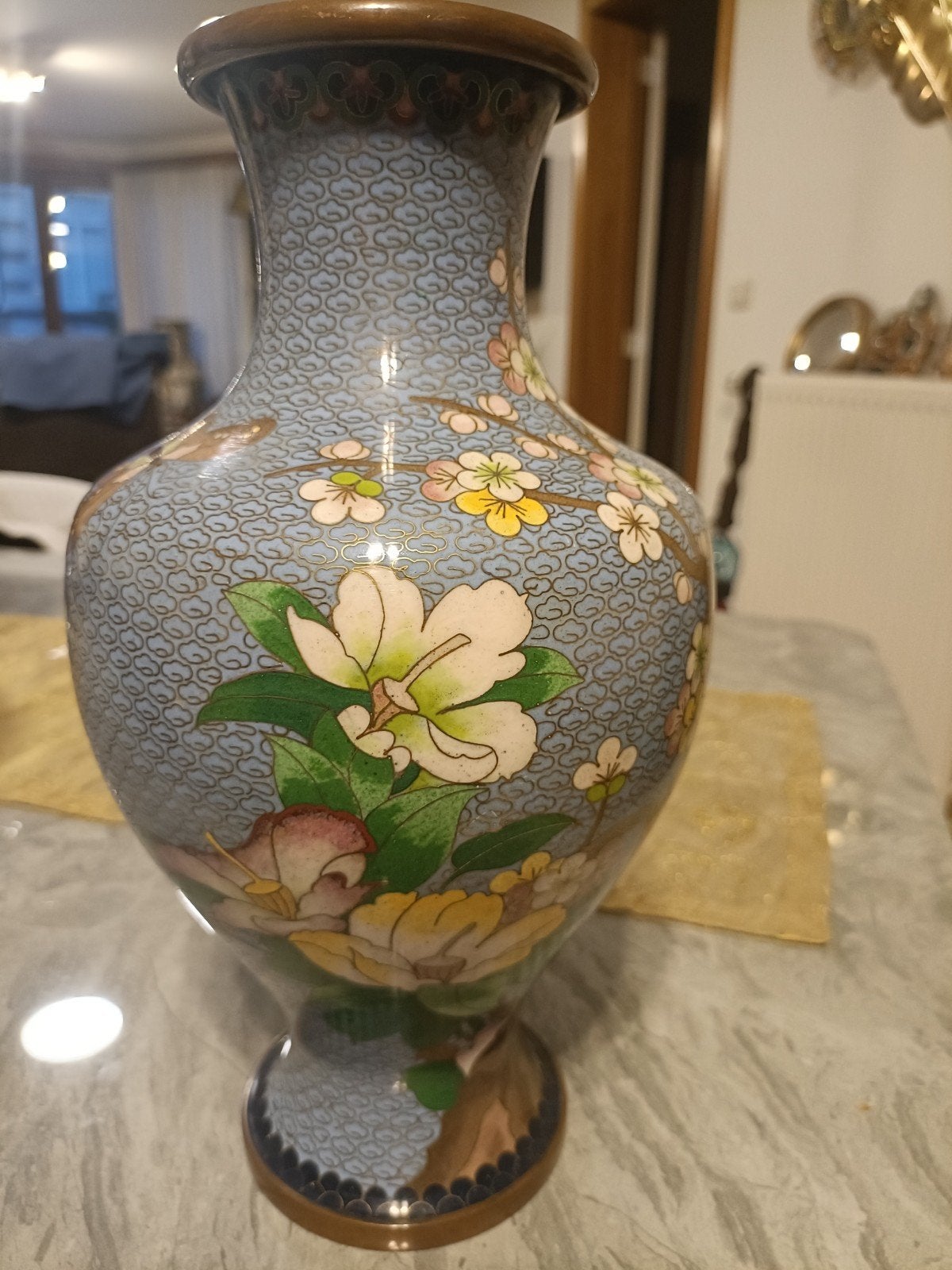 Emaille vaas Cloisonne op koper (cloisonne) 1950 32cm HT, Antiek en Kunst, Antiek | Vazen, Ophalen of Verzenden
