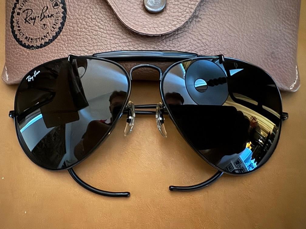 Vintage B&L Ray-Ban Black Outdoorsman 58mm zonnebril OB2, Enlèvement ou Envoi, Utilisé, Ray-Ban, Lunettes de soleil