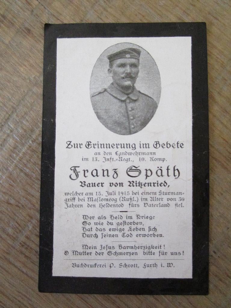 doodsprentje Duits gesneuvelde WOI, Enlèvement ou Envoi, Carte de condoléances