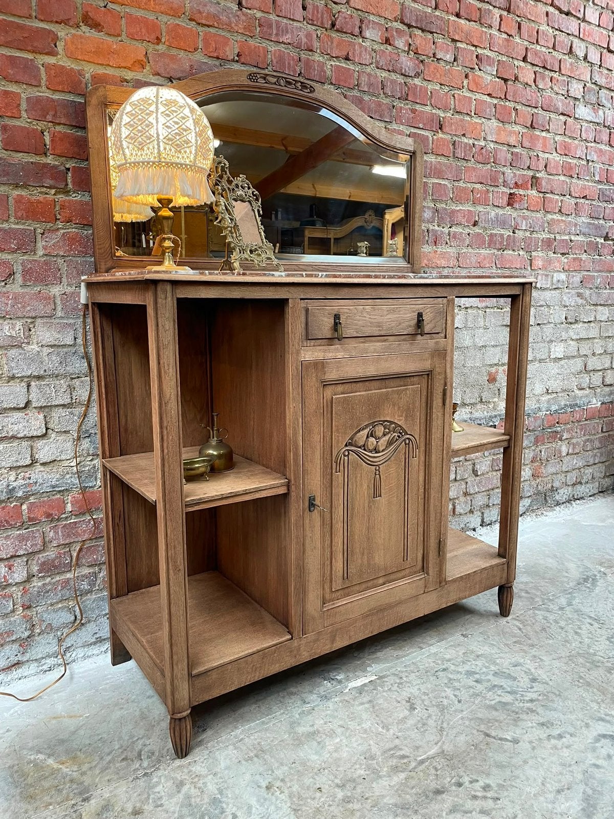 Kast met spiegel en marmer Art Nouveau gebleekte eik, Huis en Inrichting, Ophalen