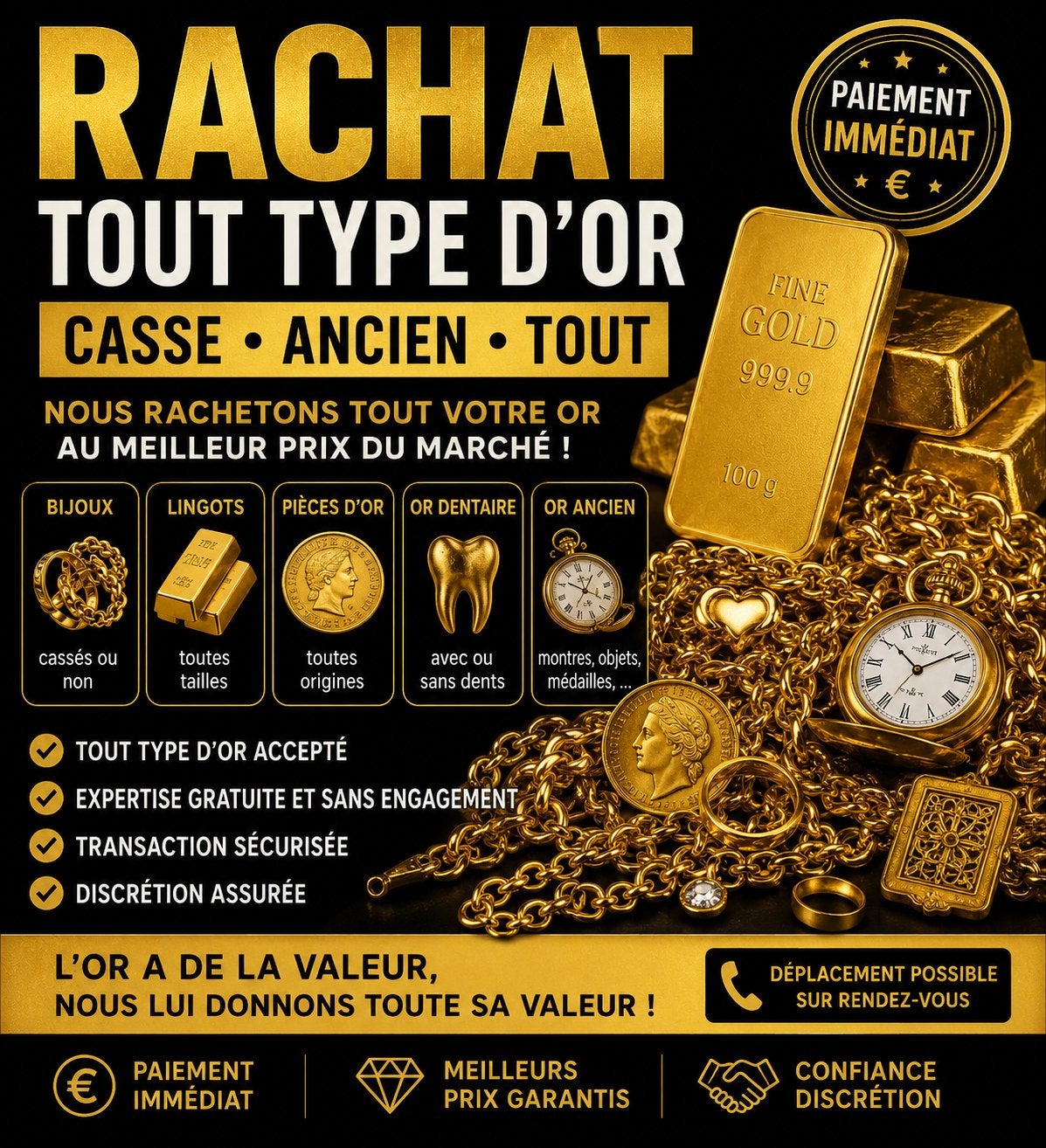 Rachat tout type d’or prix intéressant, Ophalen of Verzenden, Goud