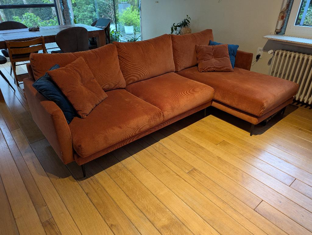 3-zit zetel met longchair, Maison & Meubles, Canapés | Salons, Trois personnes, Tissus, Banc d'angle, Enlèvement