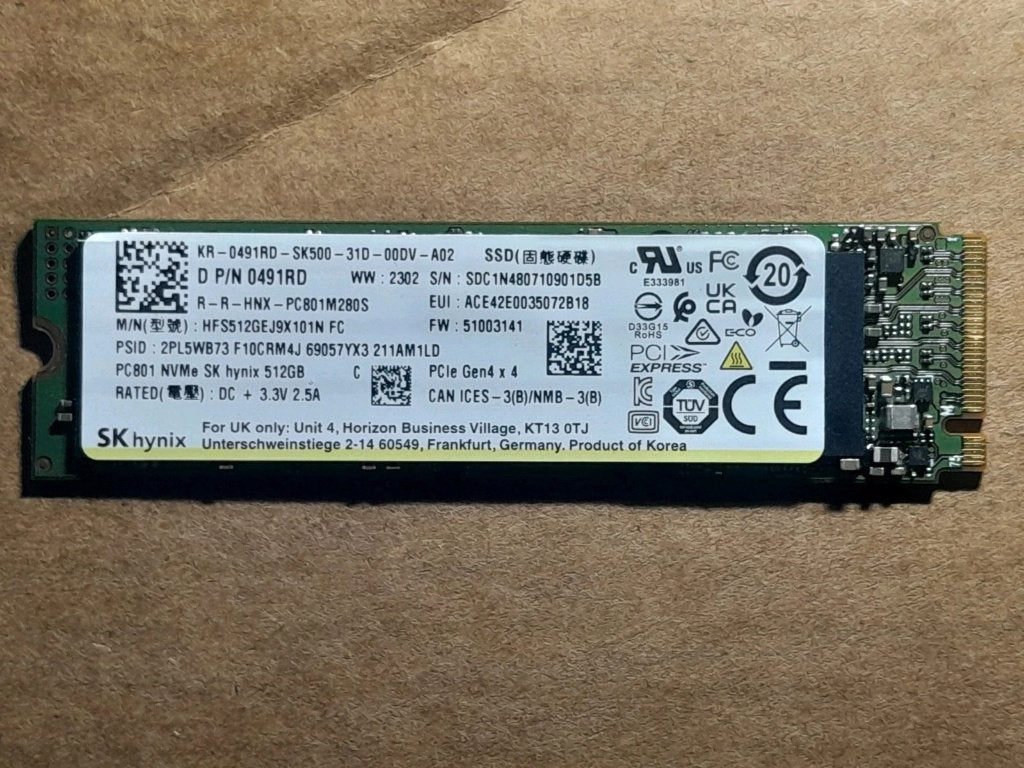 512Gb SSD Hynix PC801 NVMe M.2 Type 2280 Gen 4x4, Computers en Software, Intern, SSD, Ophalen of Verzenden, Zo goed als nieuw
