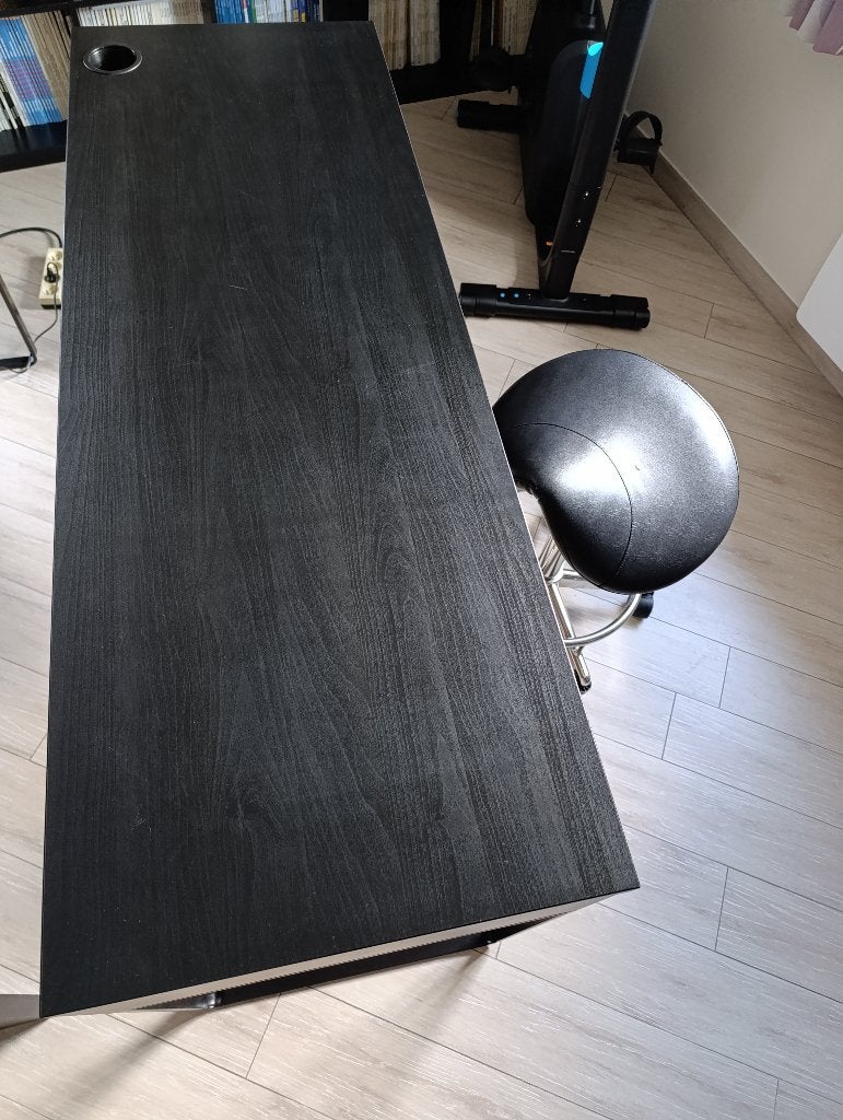 Bureau + chaise, Maison & Meubles, Bureaux, Comme neuf, Bois, Noir, Démontable, Goulotte de câbles, Avec tiroirs, Espace de rangement
