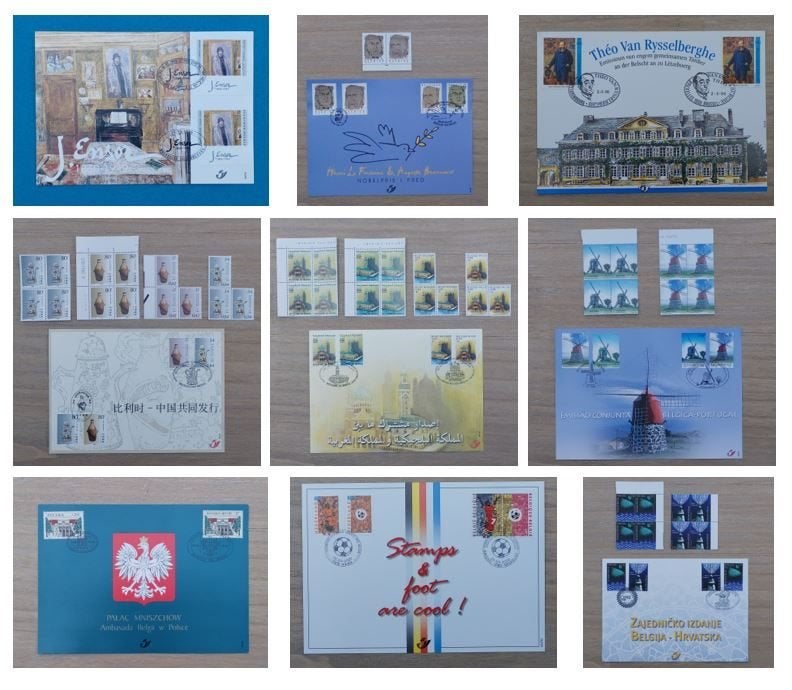 9 herdenkingskaarten met dagstempel (+ 46 postfrisse zegels), Ophalen, Met stempel, Gestempeld, 1e dag stempel