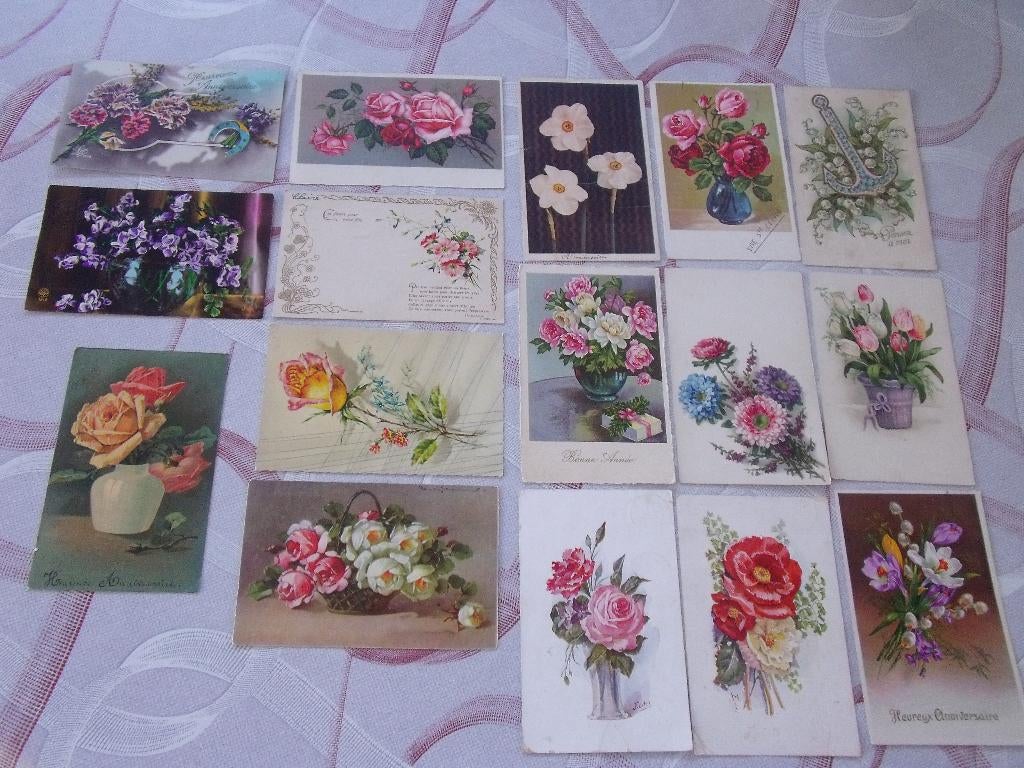 16 cartes postales anciennes (fleurs) timbrées 1928 à 1932, Enlèvement, 1920 à 1940, Affranchie