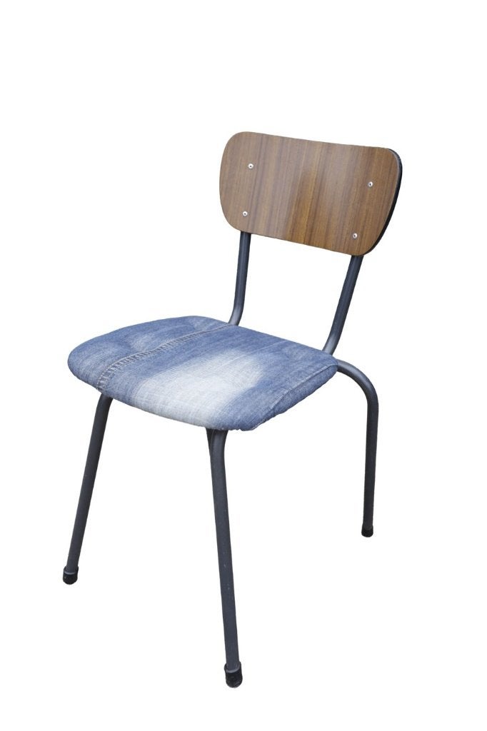 Vintage schoolstoel met denim zitting, Enlèvement