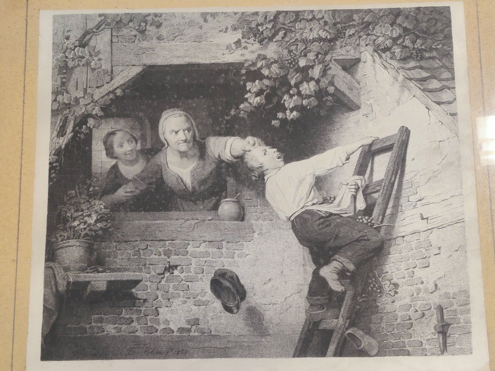 Gravure Ferdinand de Braekeleer - De druivendief (1875), Antiek en Kunst, 1800 - 1899, Ophalen of Verzenden, Gravure, 51 cm