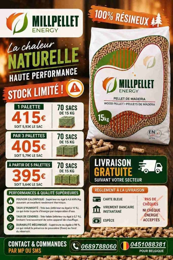 Palettes de Pellets 100 % résineux. Paiement à la livraison, 6 m³ of meer, Verzenden, Blokken