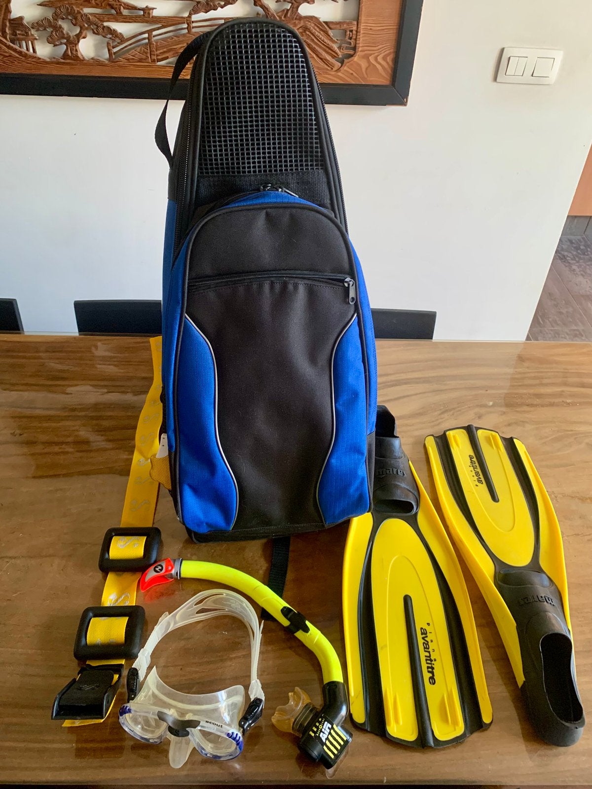 2 duiktassen met flippers + snorkel & riem met gewichten, Sports nautiques & Bateaux, Enlèvement, Comme neuf, Plomb ou Ceinture de plomb