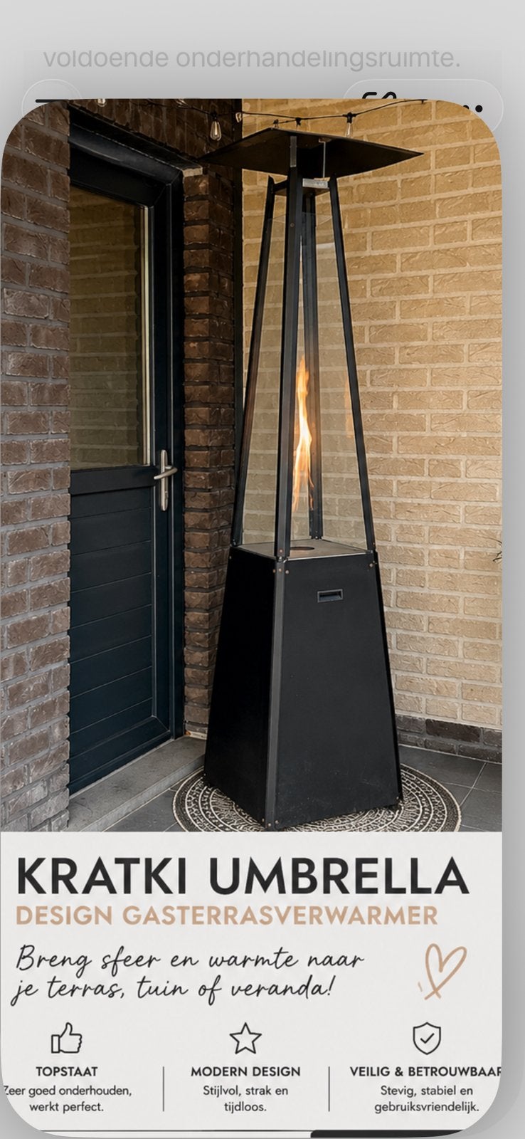 Design terrasverwarmer van Kratki, Tuin en Terras, Terrasverwarmers, Ophalen, Zo goed als nieuw