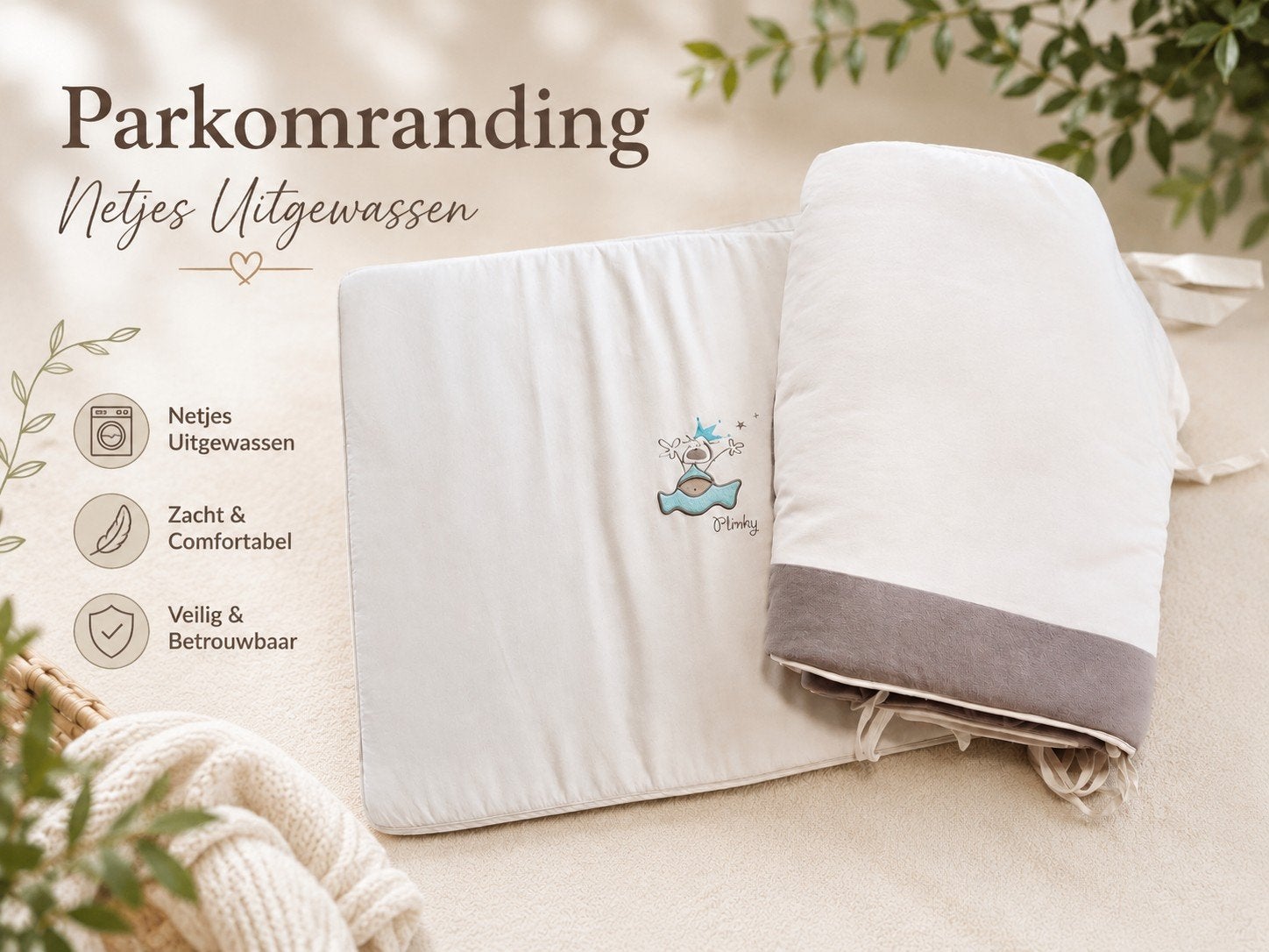 Zachte Parkomranding / Bumper - Plinky (Crème & Grijs), Kinderen en Baby's, Ophalen, Gebruikt, Boxkleed