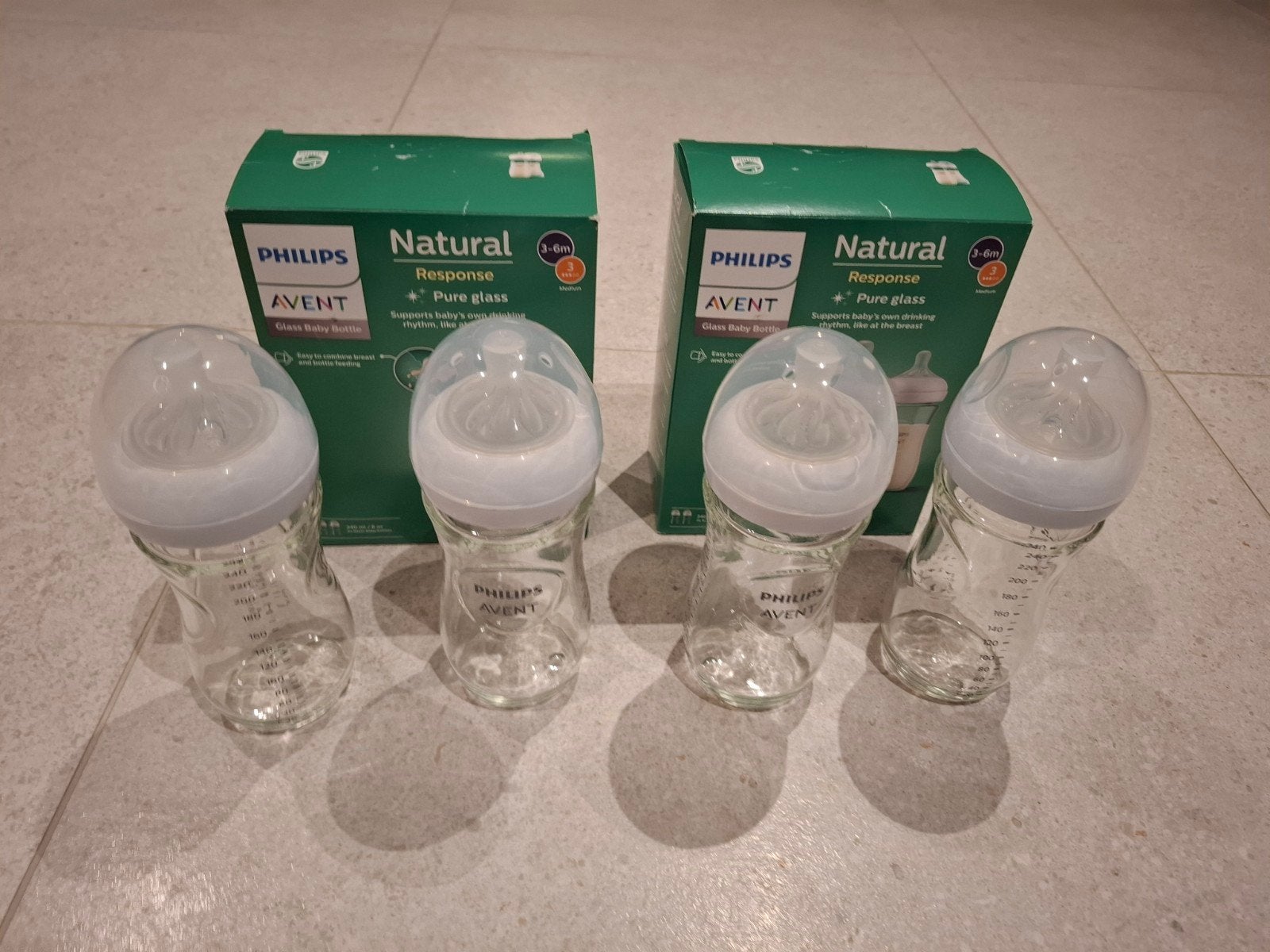 Philips Avent Natural Response glazen babyfles 240 ml, Kinderen en Baby's, Ophalen, Zo goed als nieuw, Babyfles, Philips Avent