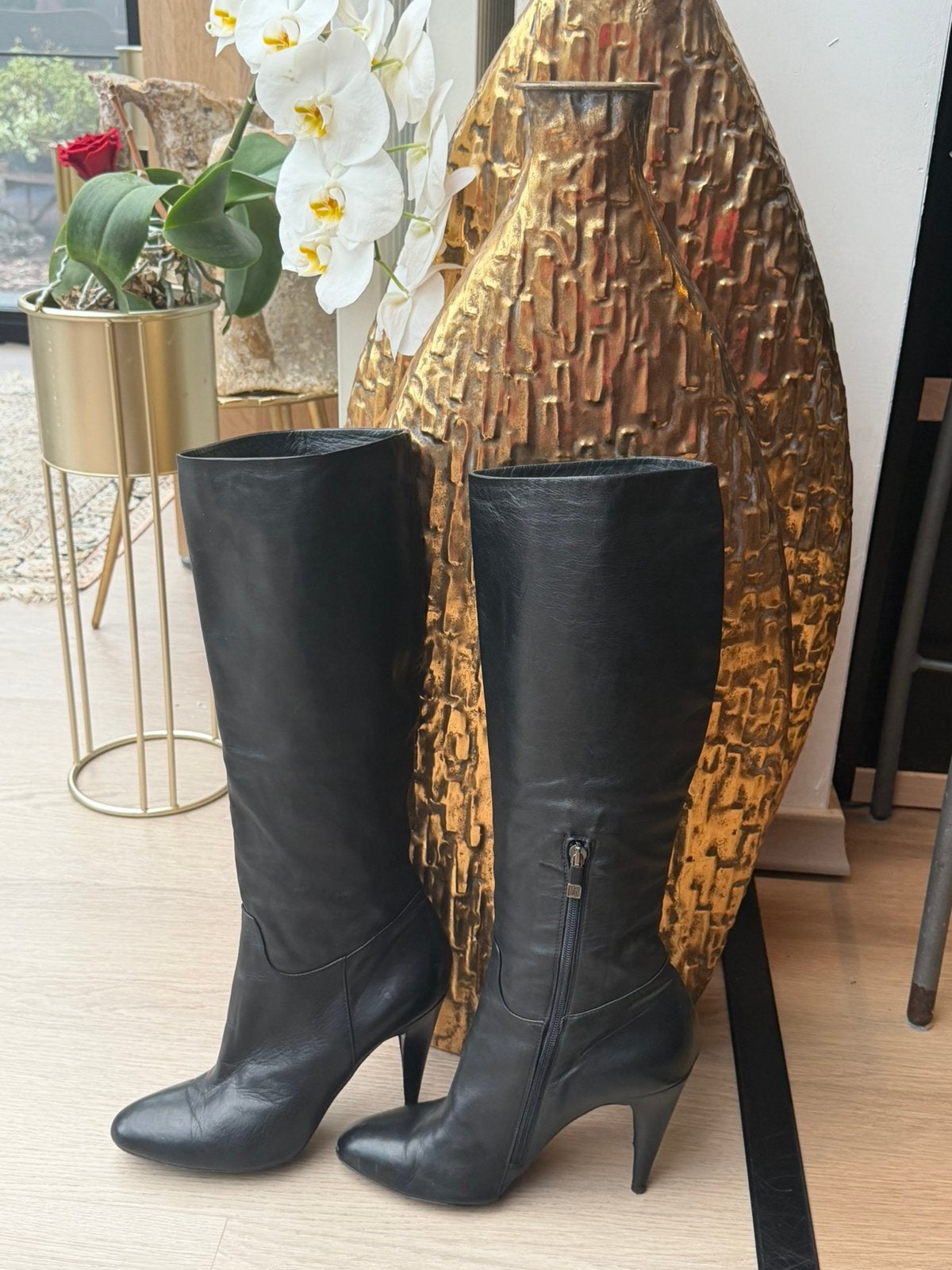 A. Fermani 41 botte haute cuir noir élégante excellent, Enlèvement ou Envoi, Comme neuf, Bottes hautes, Noir