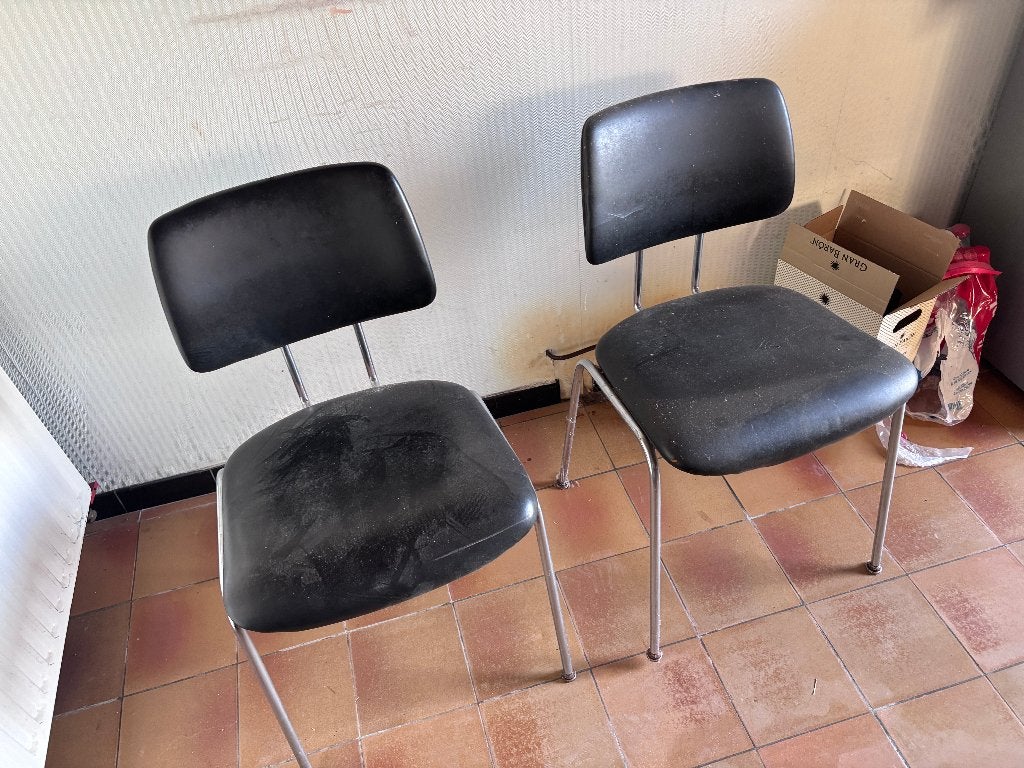 Set van 6 vintage stoelen – zwart skai & chroom, Ophalen, Zwart