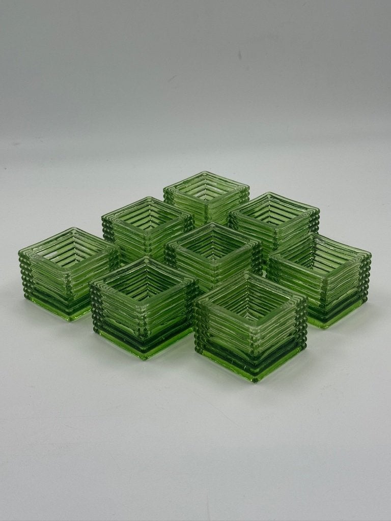 8 photophores vintage en verre vert pomme strié, Enlèvement ou Envoi, Verre