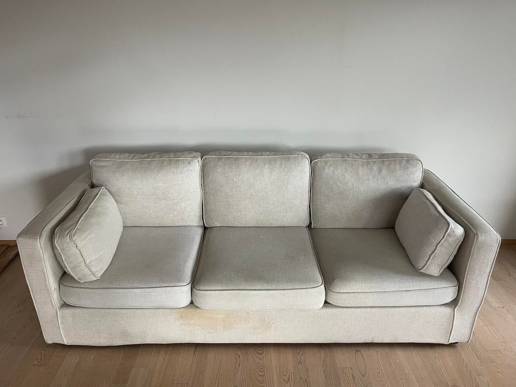 Canapé 3 places beige,contemporain:accoudoirs rembourrés, Intemporel, 200 à 250 cm, Banc droit, Enlèvement