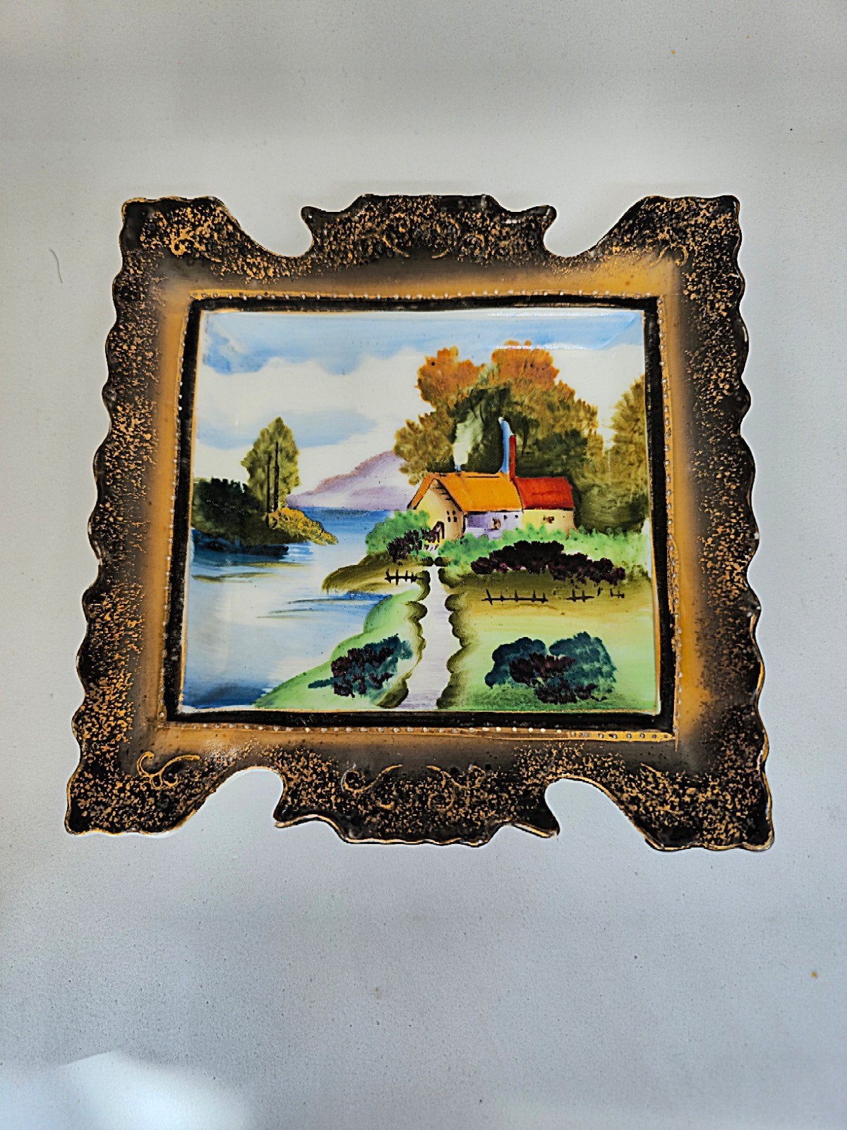 Assiette décorative vintage - Paysage - 15,5 x 15,5 cm Très, Antiquités & Art, Art | Peinture | Classique, Enlèvement ou Envoi