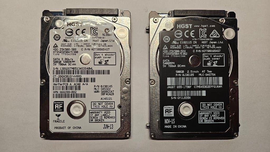 2 x 500GB SATA HDD 2.5", Computers en Software, Harde schijven, Ophalen, Intern, Gebruikt, 2 x 500 GB