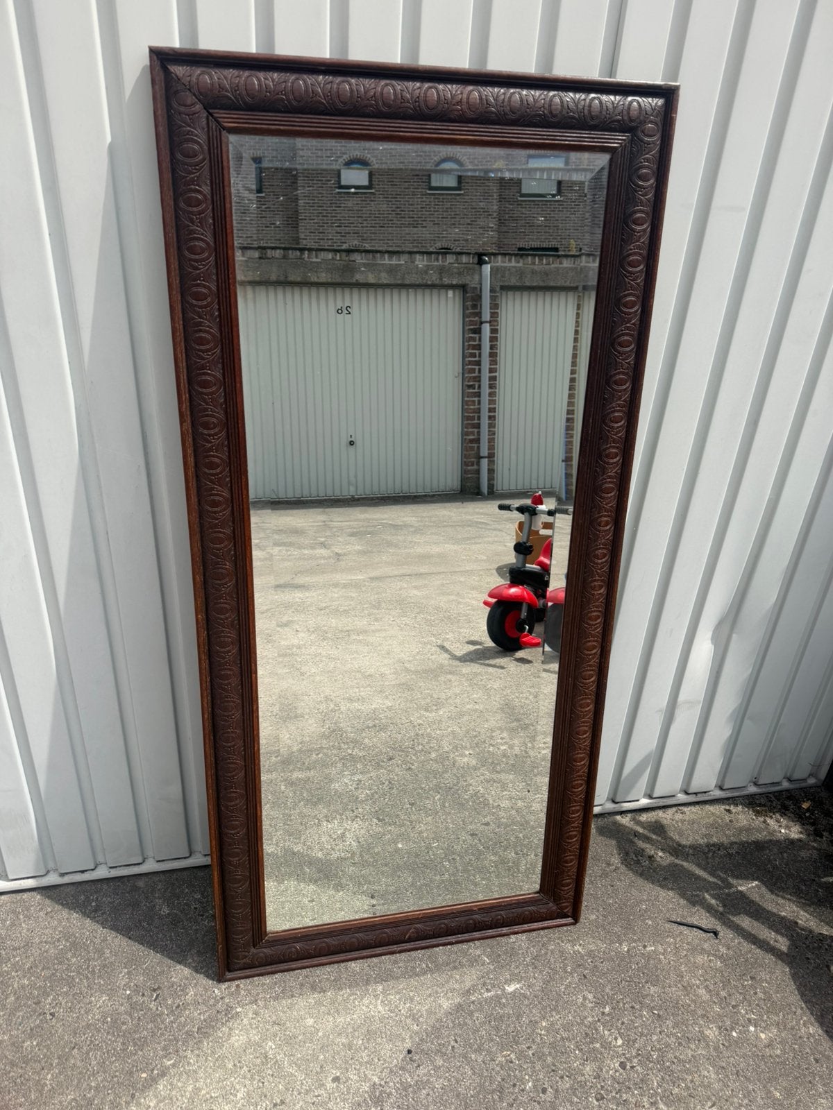 Mooie geslepen spiegel in eiken kader, Ophalen, Rechthoekig, 50 tot 100 cm, 100 tot 150 cm