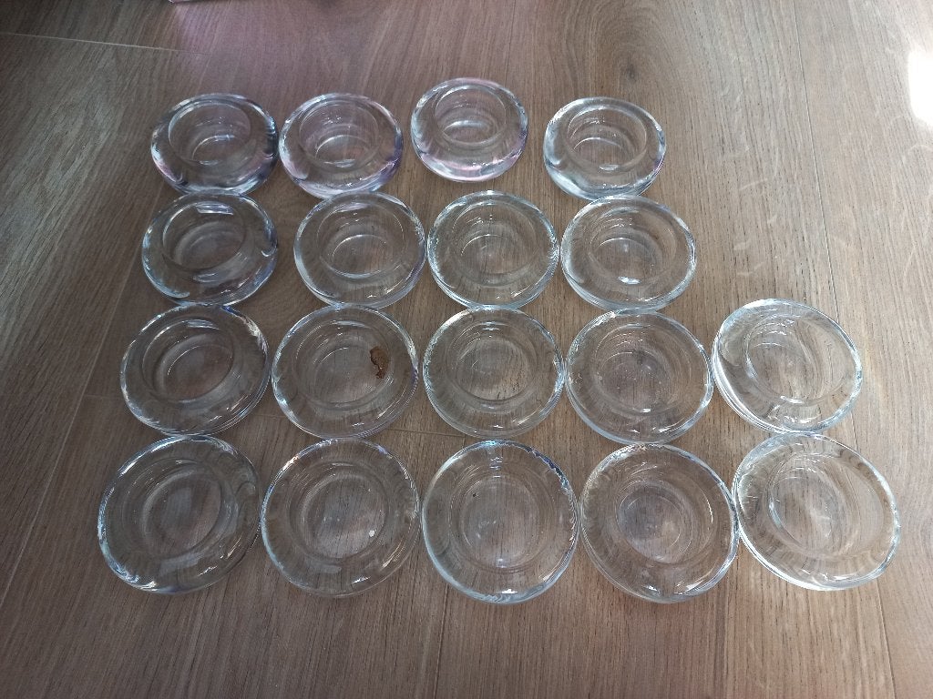 Lot de 17 bougeoirs en verre, Maison & Meubles, Enlèvement ou Envoi, Comme neuf, Verre, Chandelier