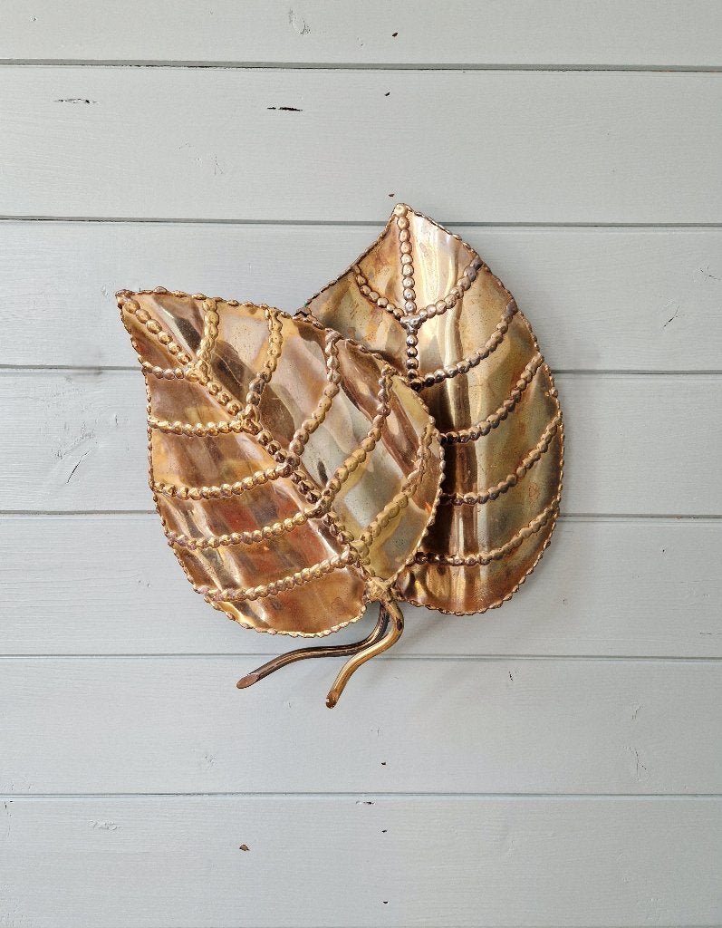 Wandlamp met bloemen in massief messing, 1970, Ophalen of Verzenden