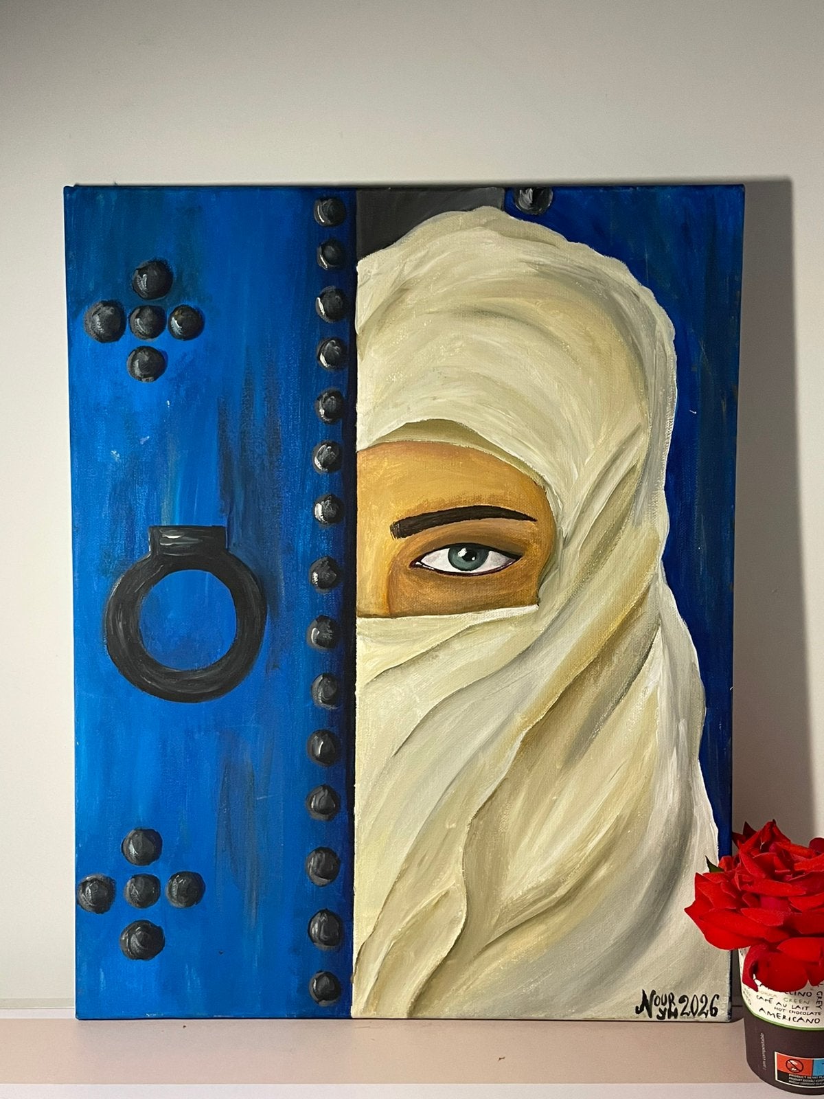 Tableau fait main 5040 cm – Porte tunisienne, Antiek en Kunst, Kunst | Schilderijen | Modern, Ophalen of Verzenden