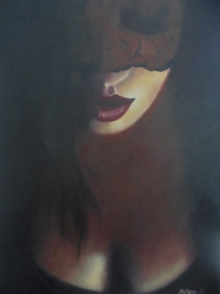 peinture à l'huile mystérieuse dame (60x80 cm), Portrait ou Personnes, Enlèvement ou Envoi, Signé, Peinture à l'huile