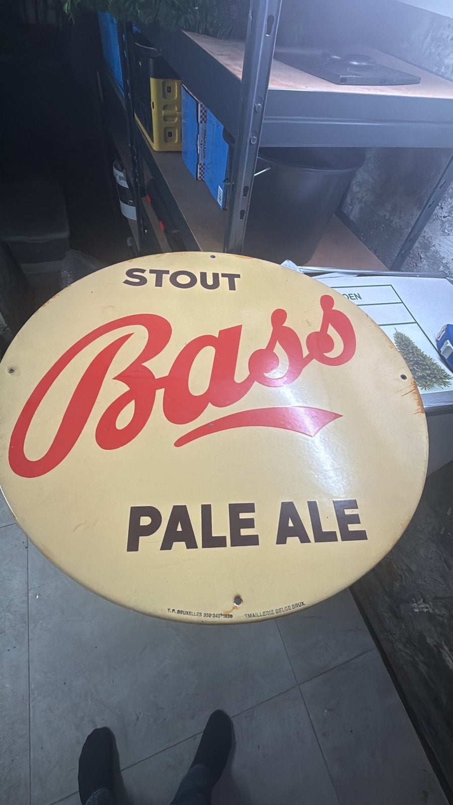 Vintage Bass Stout pale ale emaille reclamebord 62,5 cm, Enlèvement ou Envoi, Comme neuf, Panneau publicitaire