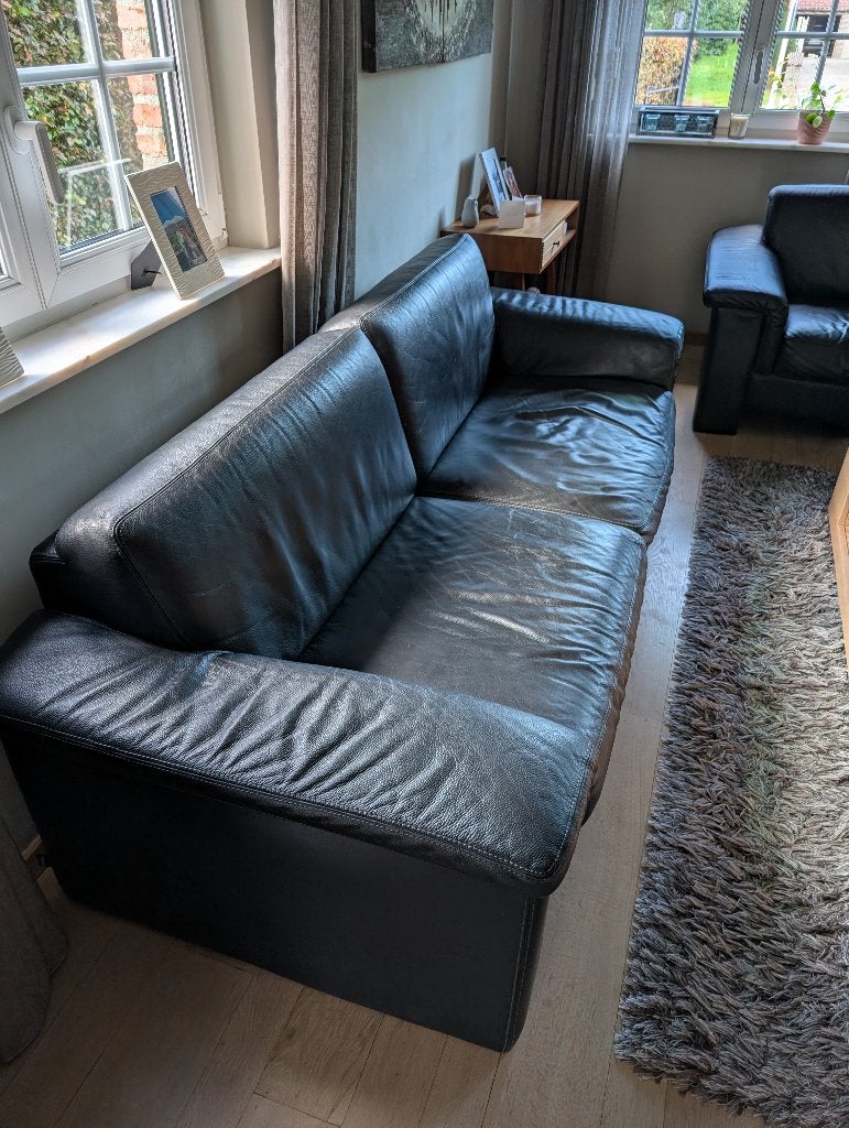 Lederen salon zwart, Enlèvement, Utilisé, Cuir, Tijdloos