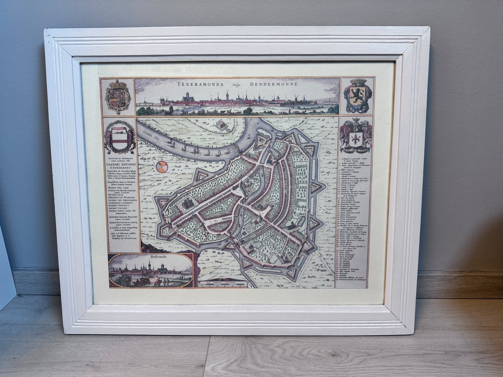 Ingelijste historische stadskaart Dendermonde, Antiek en Kunst, Kunst | Overige Kunst, Ophalen
