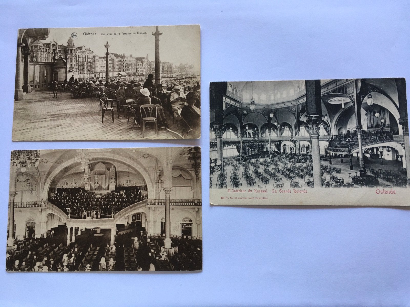 3 oude postkaarten Het Kursaal Oostende, Verzamelen, Verzenden